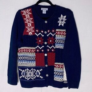 Vintage Northern Reflections Jacquard Multi Print Button Up Knit Cardigan M